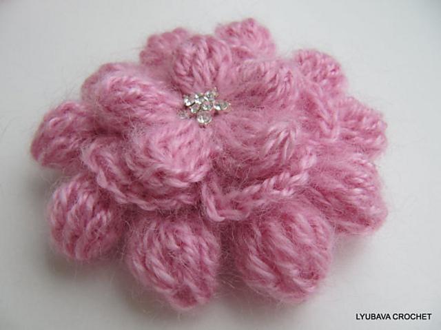 Mohair Brooch 3D Flower Cluster Stitch