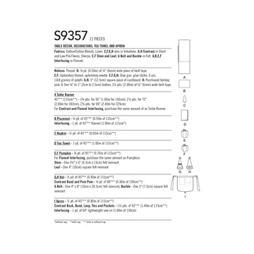 Simplicity Table Decor, Decorations, Tea Towel and Apron S9357 - Sewing Pattern
