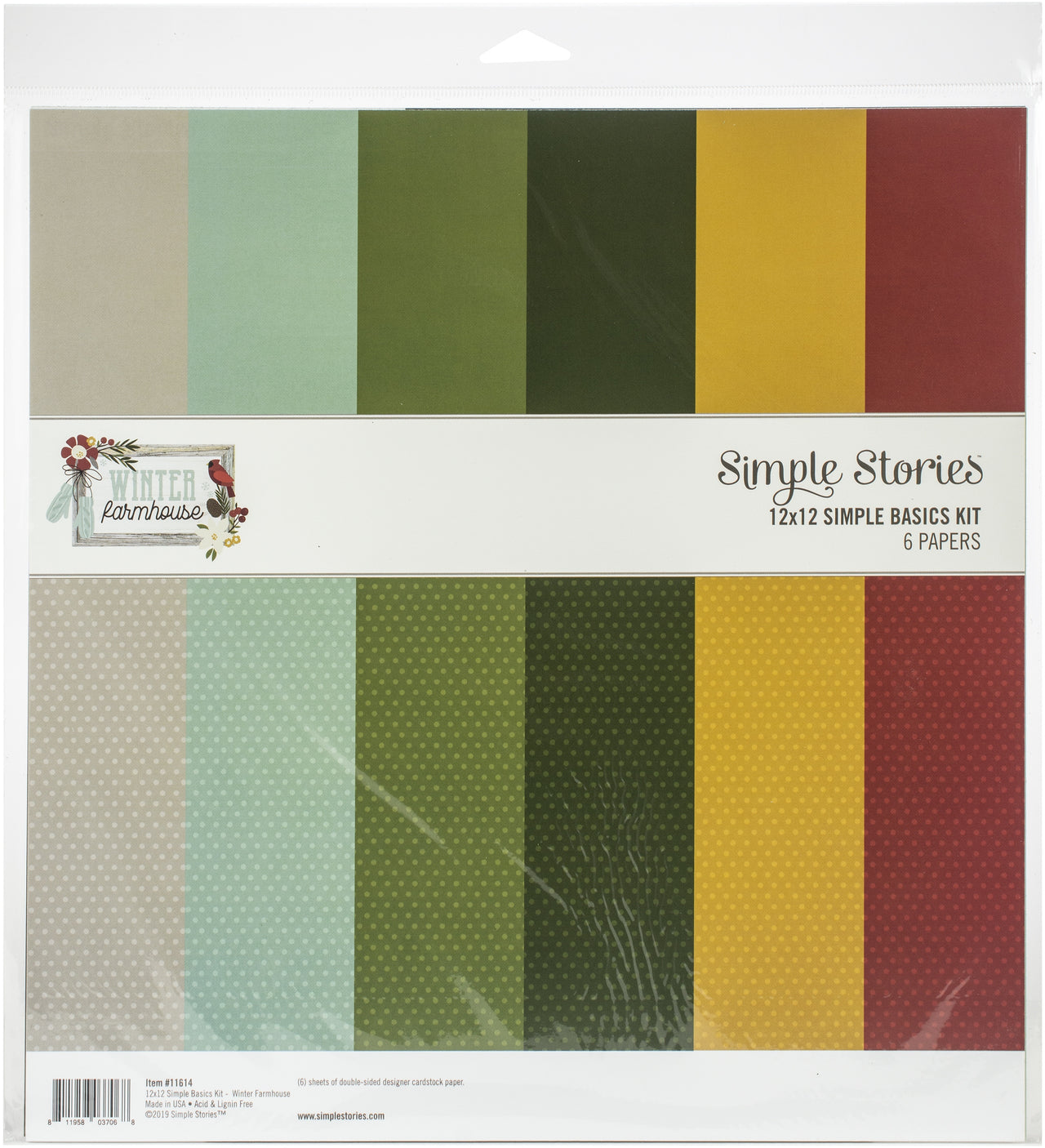Simple Stories Basics Double-Sided Paper Pack 12"X12" 6/Pkg - Winter Farmhouse, 3 Designs/2 Each