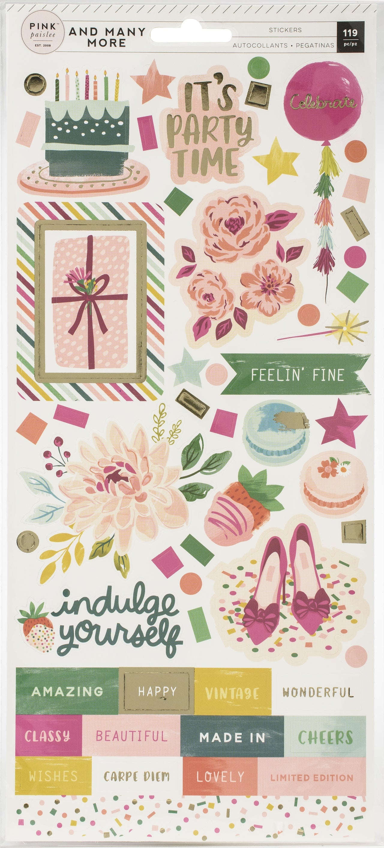 American Crafts And Many More Cardstock Stickers 6"X12" 119/Pkg - W/Champagne Foil Accents