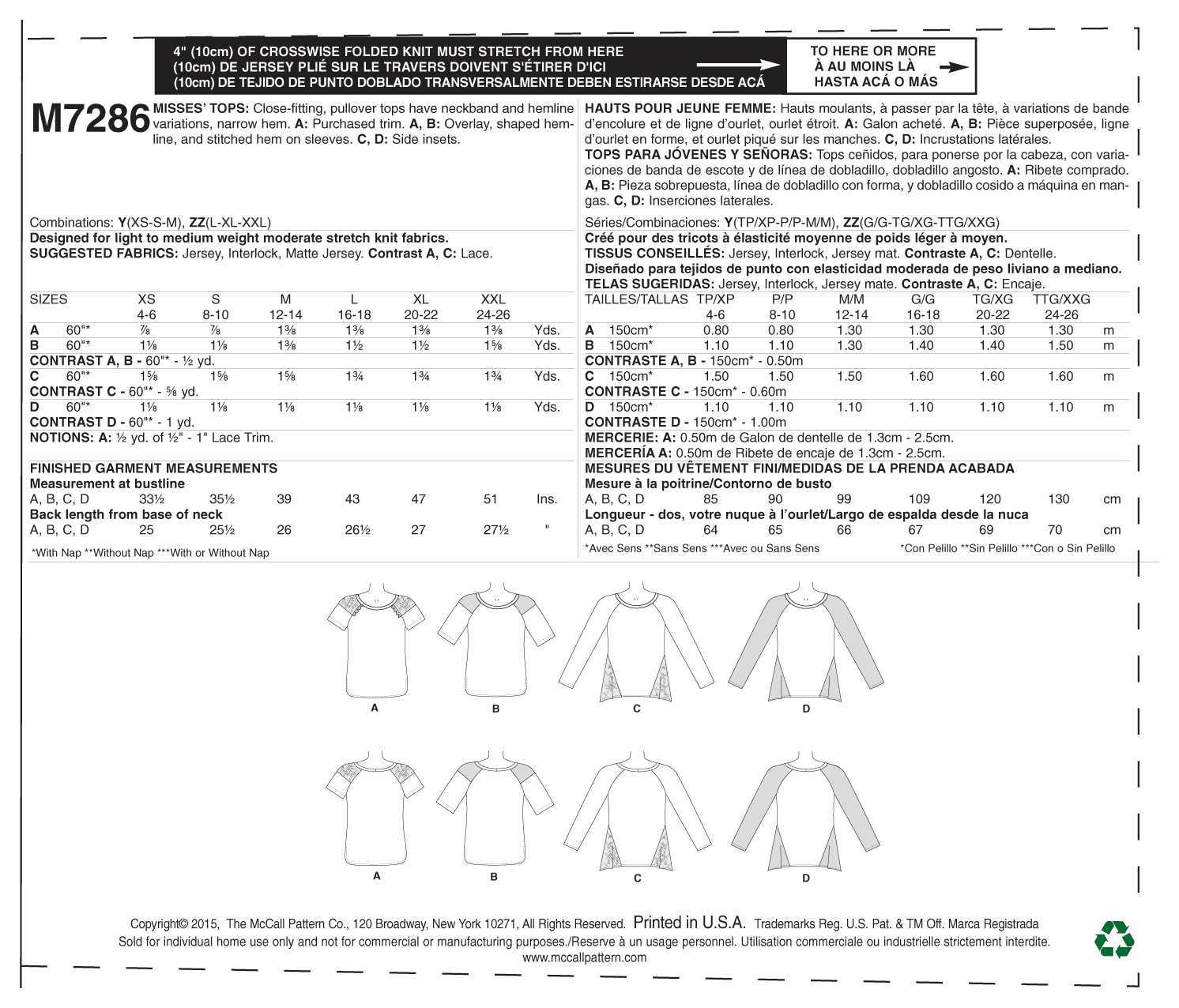 McCall's Misses' Tops M7286 - Sewing Pattern