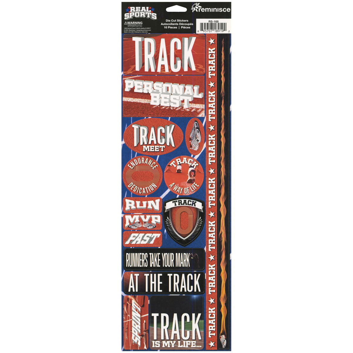 Reminisce Real Sports Cardstock Stickers 4.25"X13" - Track Combo