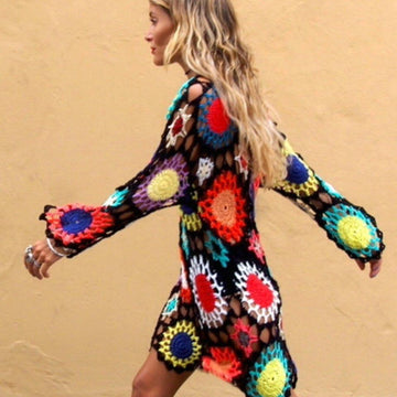 Crochet rainbow festival cover up.