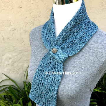 Royal Lace Scarf ( Lace / Cable / Pull-Through / Stay On / Buttoned Scarf Knitting Pattern )