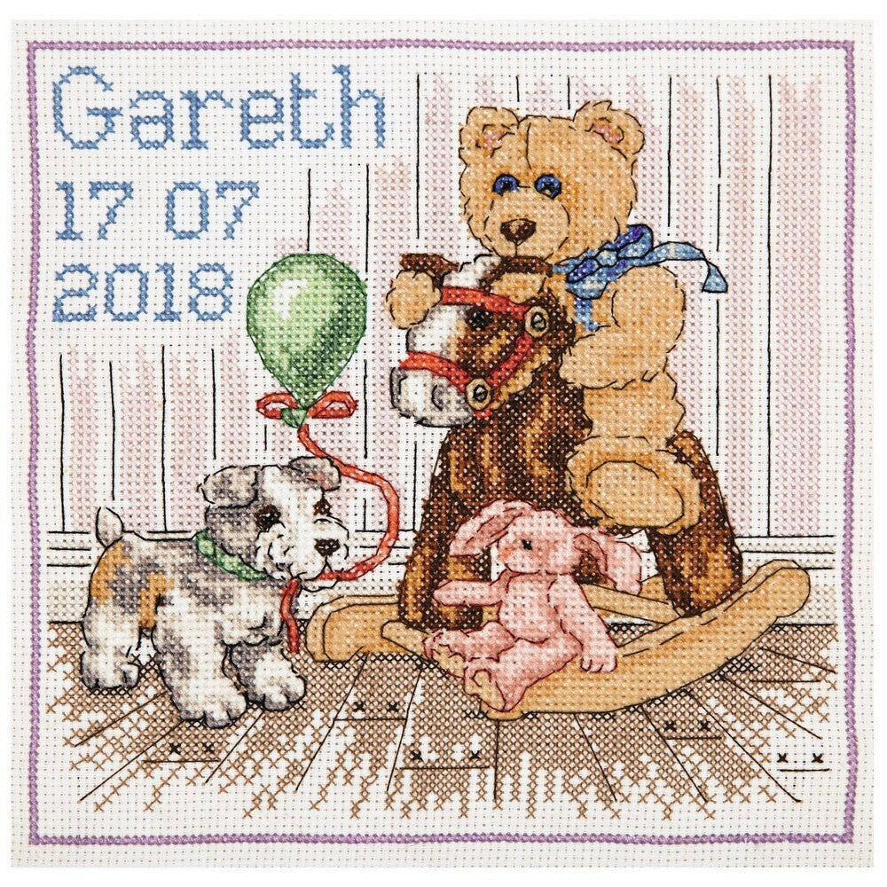 Anchor Teddy Birth Sampler Cross Stitch Kit - 18cm x 18cm