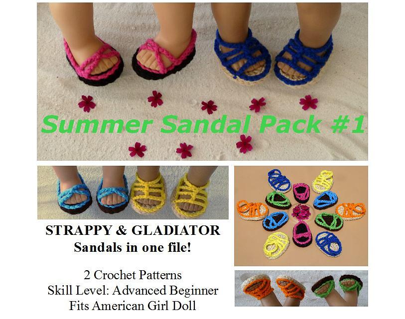 Summer Sandal Pack 1 -  Strappy & Gladiator Sandals Pattern - American Girl or other 18 inch Doll Shoes