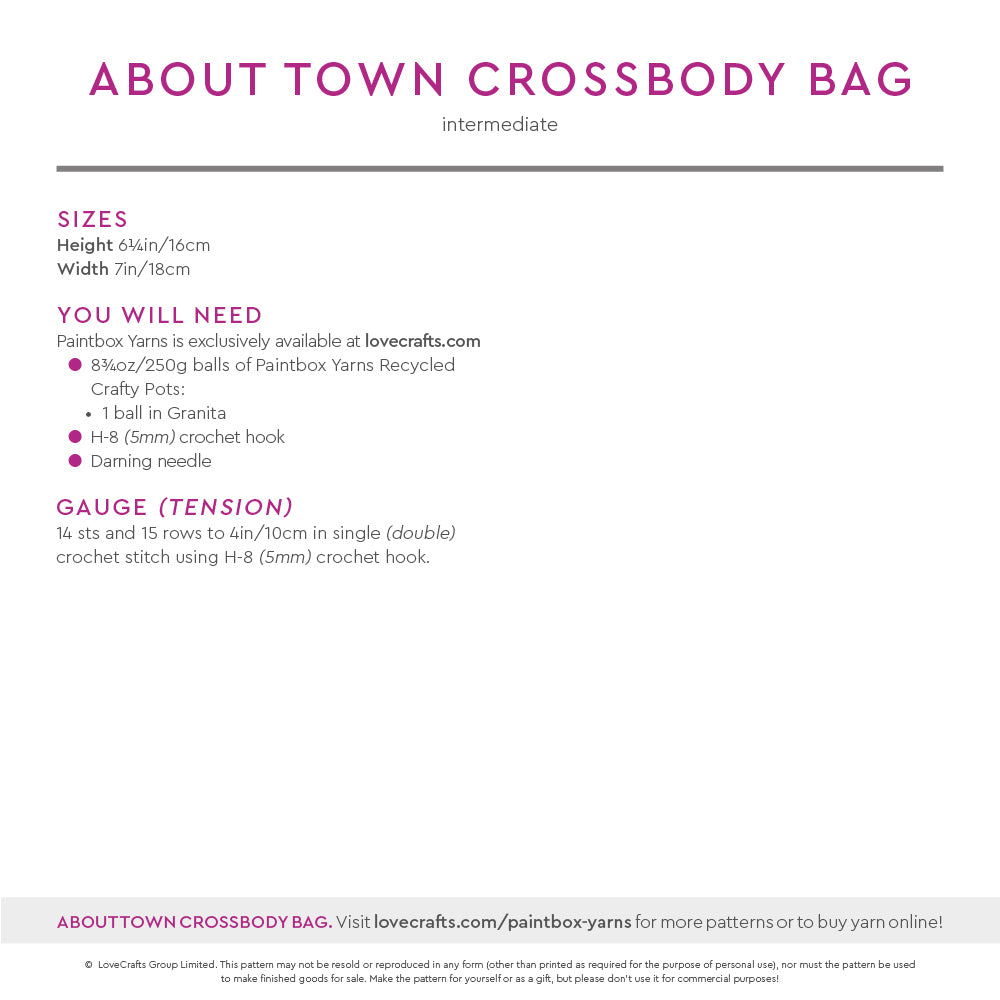 About Town Crossbody Bag - Free Crochet Pattern for Women in Paintbox Yarns Recycled Crafty Pots by Paintbox Yarns