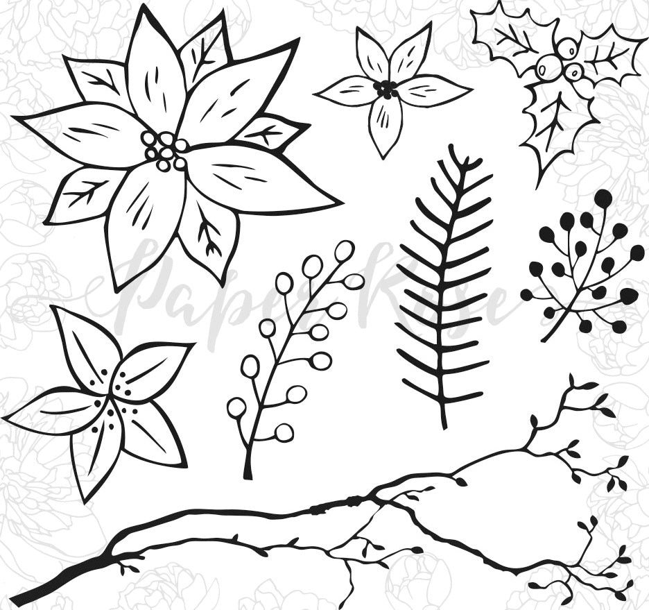 Paper Rose Clear Stamps - Christmas Poinsettia