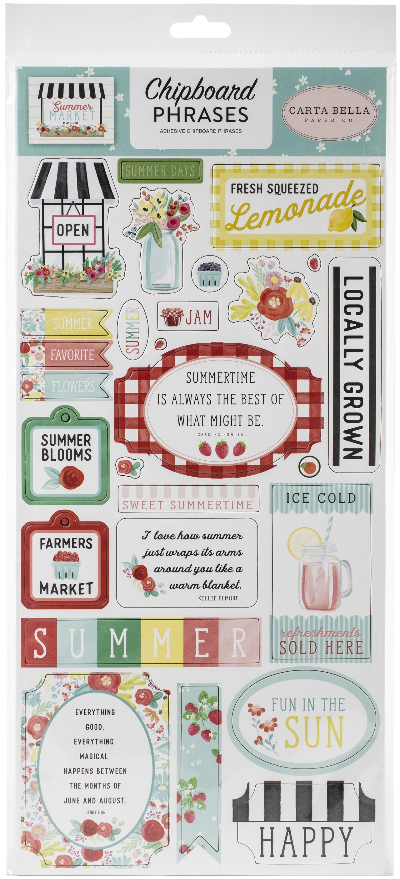 Echo Park Paper Summer Market Chipboard 6"X13" - Phrases, Summer Market