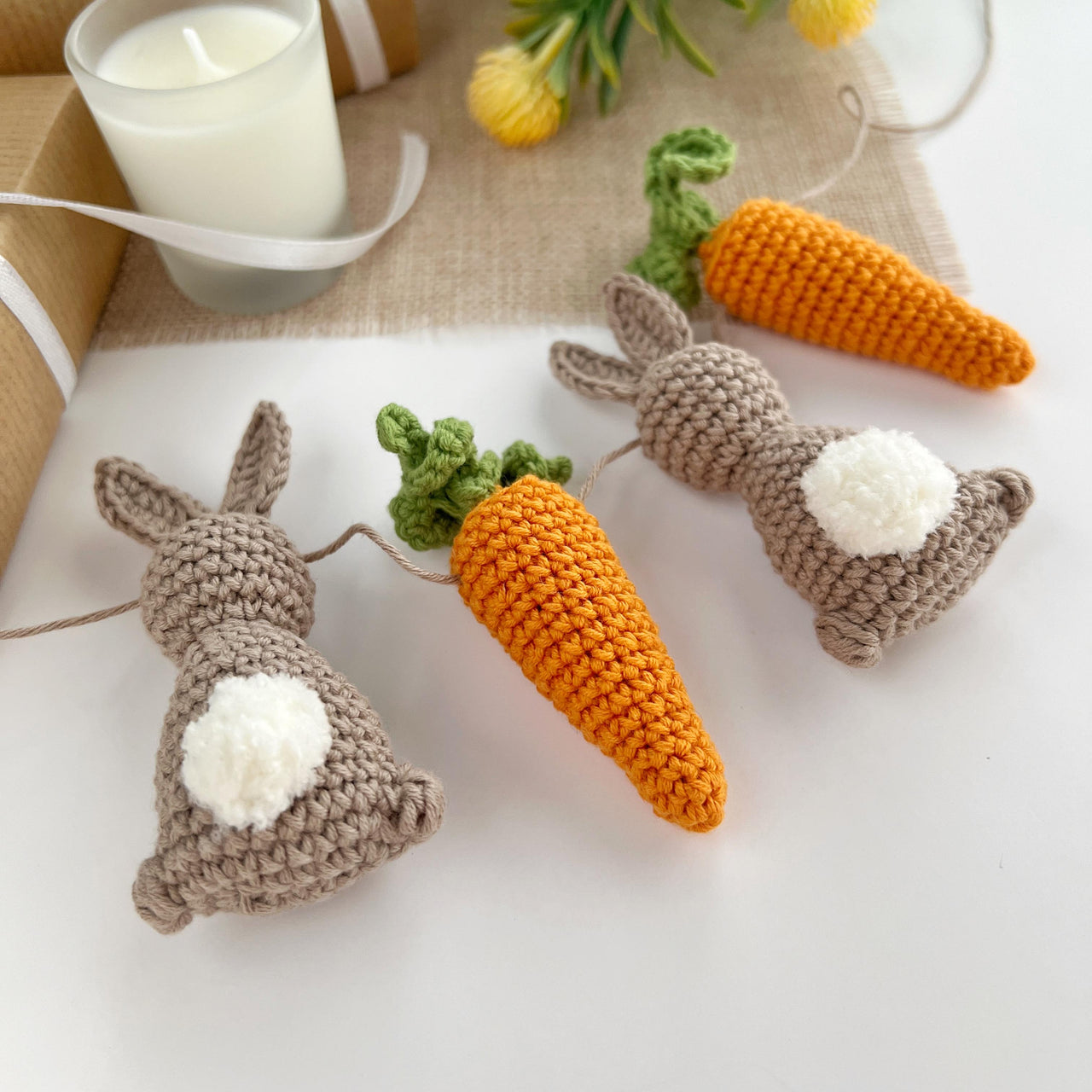 Crochet bunny & carrot pattern Easter crochet garland Amigurumi pattern spring garland Crochet keyring charm