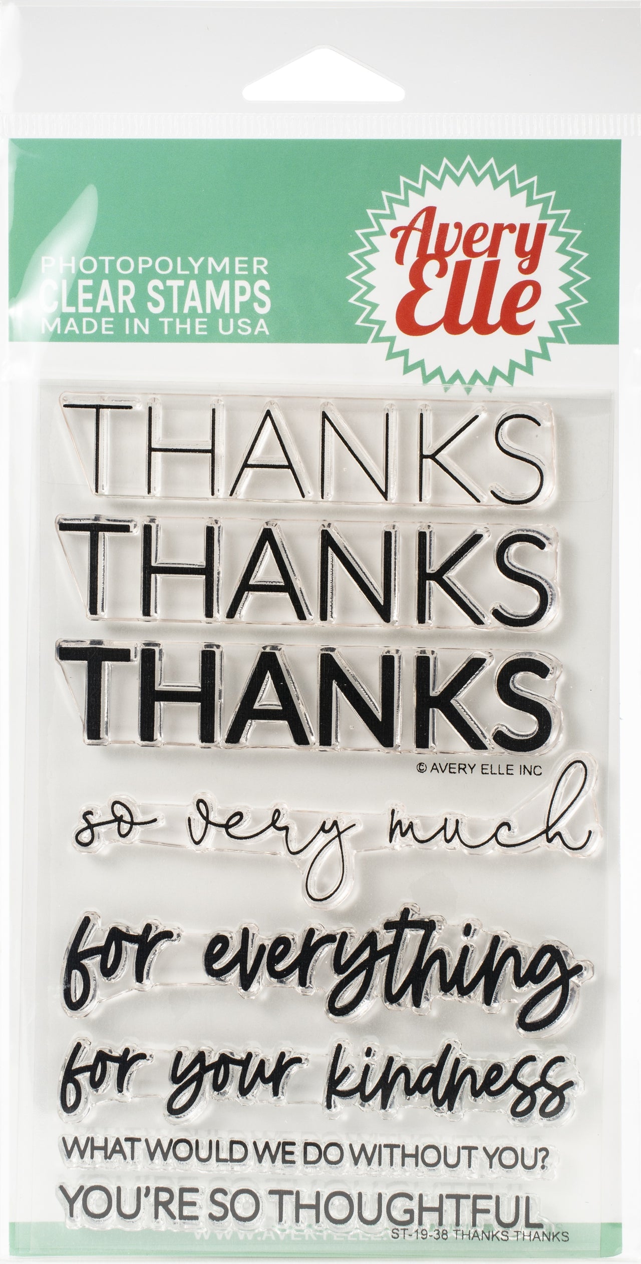 Avery Elle Clear Stamp Set 4"X6" - Thanks