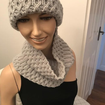 Ladies Mock Cable Hat & Cowl Aran Yarn