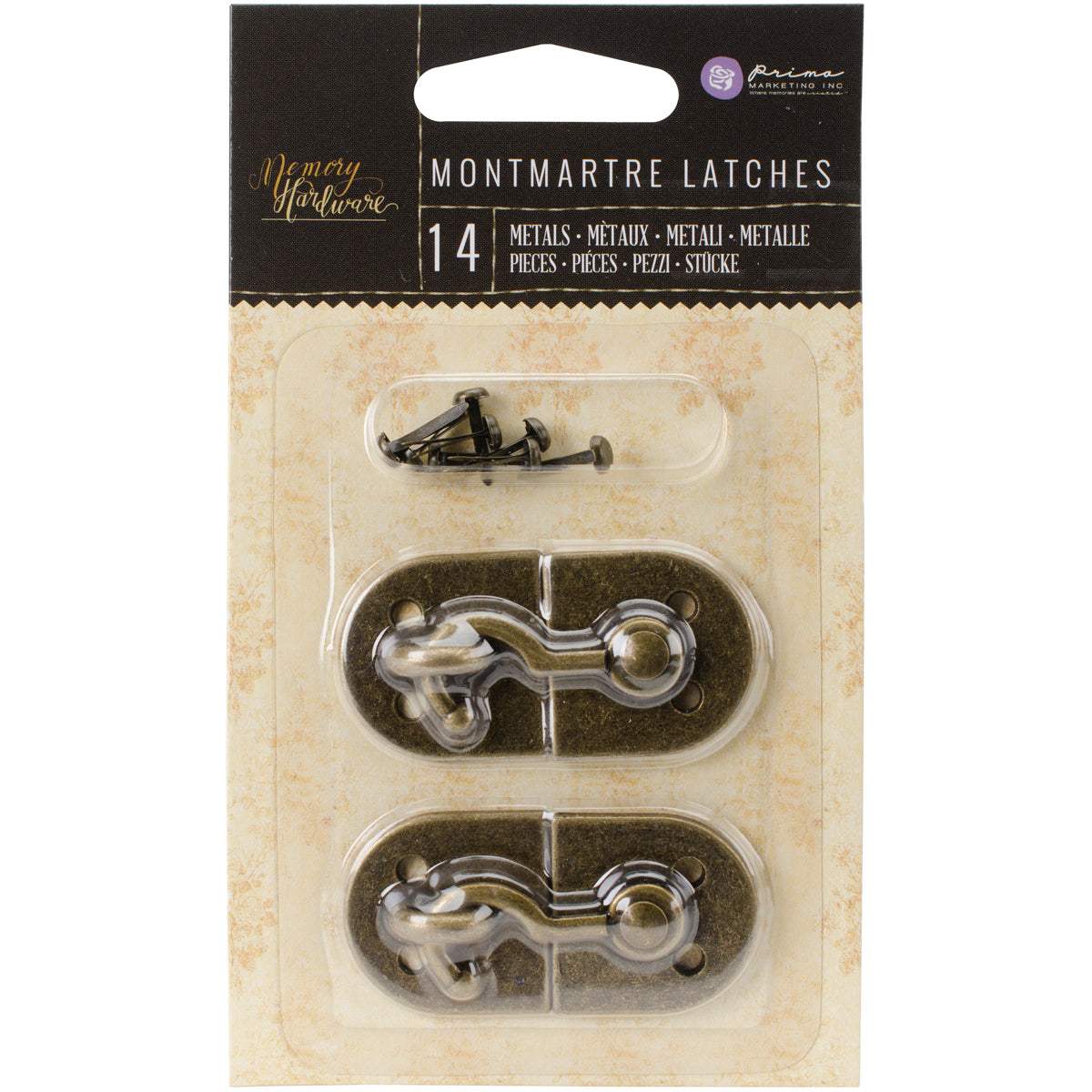 Prima Marketing Memory Hardware Embellishments - Montmartre Metal Latch W/Brads 2" 2/Pkg