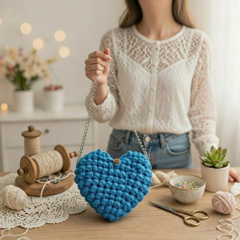 Crochet Heart Bag Pattern – Macrame Purse PDF + Video Tutorial
