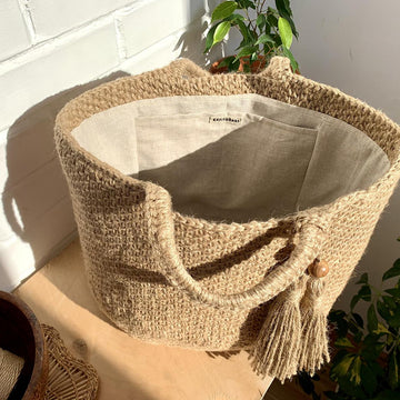 Crochet Jute Beach Bag Pattern: Large Lined Tote with Tassel