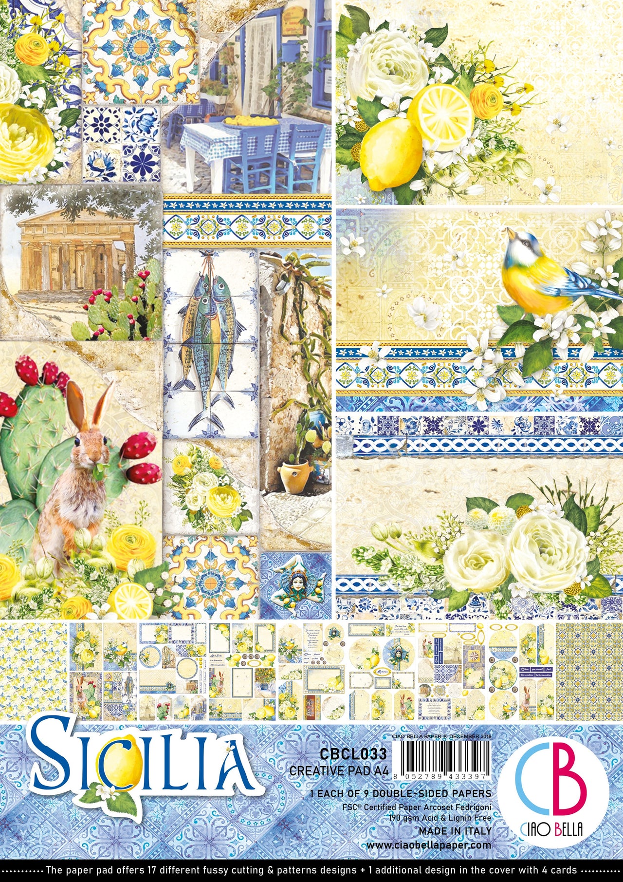 Ciao Bella Double-Sided Creative Pack 90lb A4 9/Pkg - Sicilia, 9 Designs/1 Each