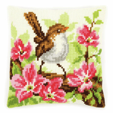 Vervaco Cross Stitch Kit: Cushion: Bird & Pink Flowers - 40 x 40cm