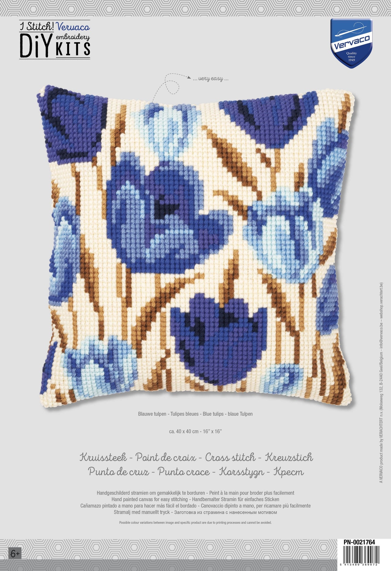 Vervaco Cross Stitch Cushion Kit Blue Tulips Cross Stitch Kit