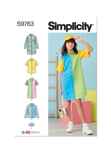 Simplicity Girls' Shirtdresses, Shirts and Hat S9763 - Sewing Pattern