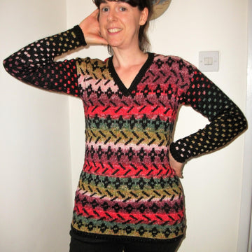 Kaleidoscope - V Neck Tunic Sweater with 2 Tone Fair-Isle Patterning