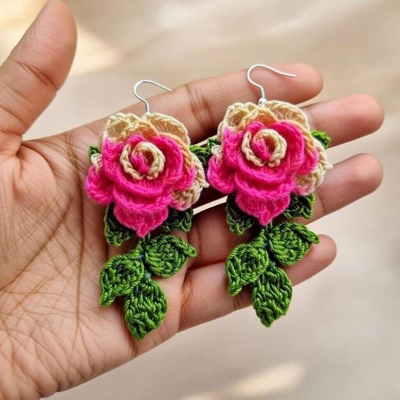 Crochet 3D Flower Earrings Pattern – Jewelry PDF + Video Tutorial