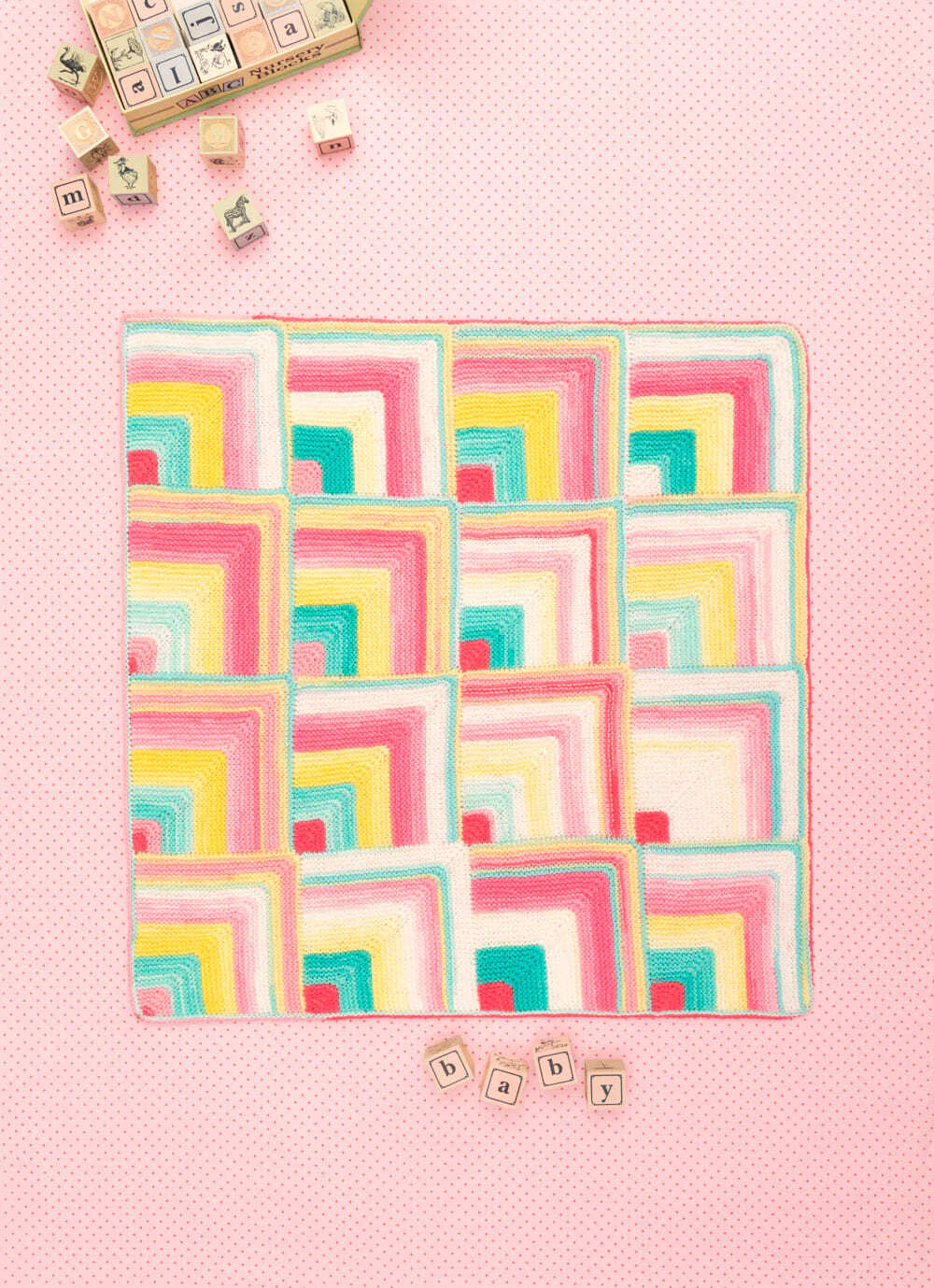 Mitered Squares Baby Afghan in Lion Brand Ice Cream - L60362 - Downloadable PDF