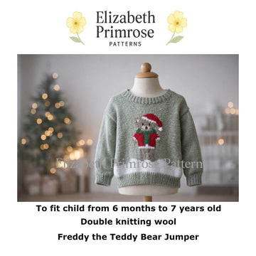 Children’s Freddy the Teddy Bear Intarsia Jumper Knitting Pattern - Elizabeth Primrose Patterns (P181)