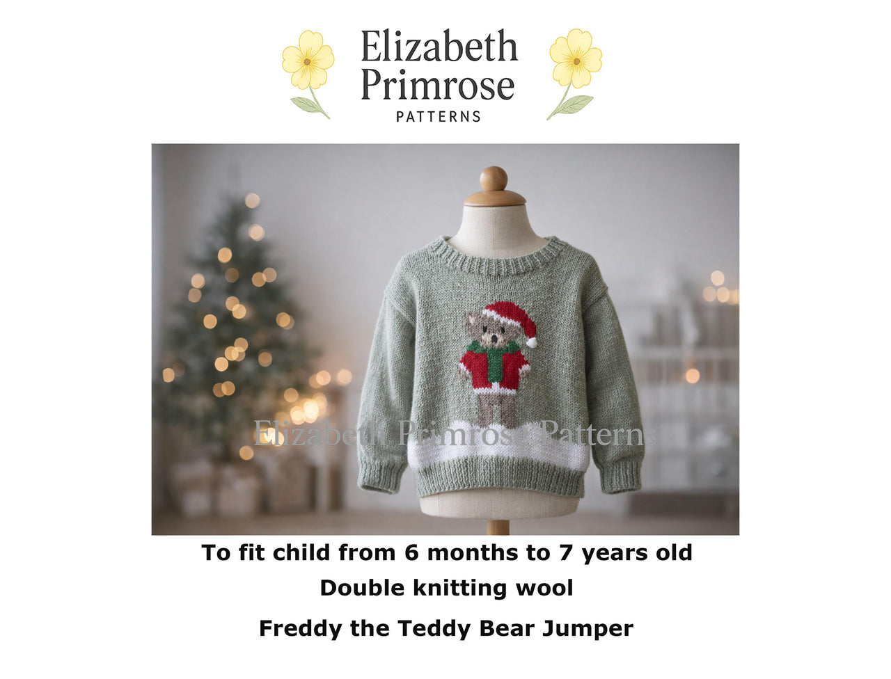 Children’s Freddy the Teddy Bear Intarsia Jumper Knitting Pattern - Elizabeth Primrose Patterns (P181)