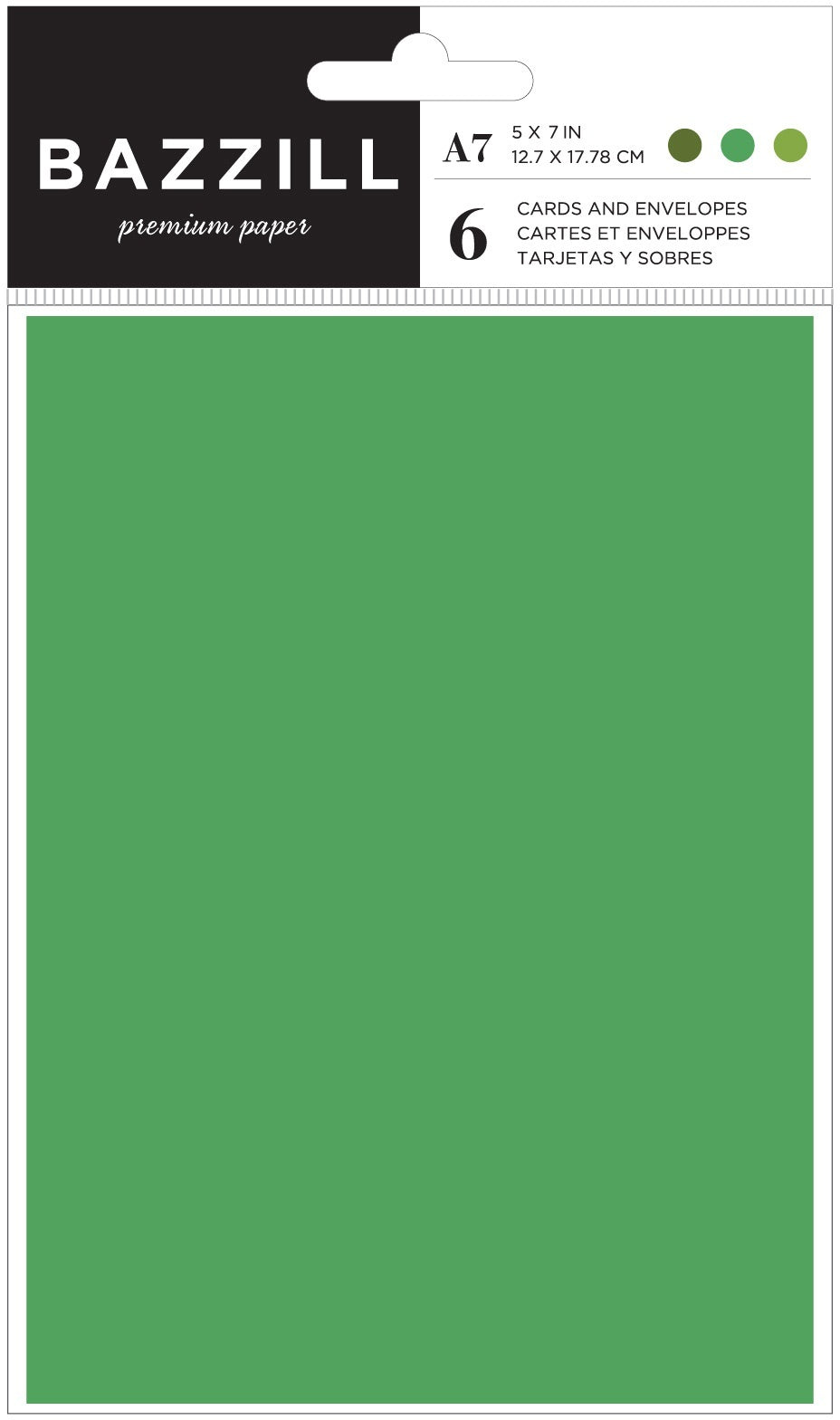 Bazzill Cards W/Envelopes 5"X7" 6/Pkg - Greens