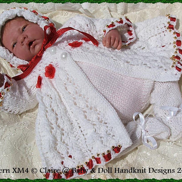 ‘Christmas Rose’ Matinee Set  10-16” doll/preemie baby”