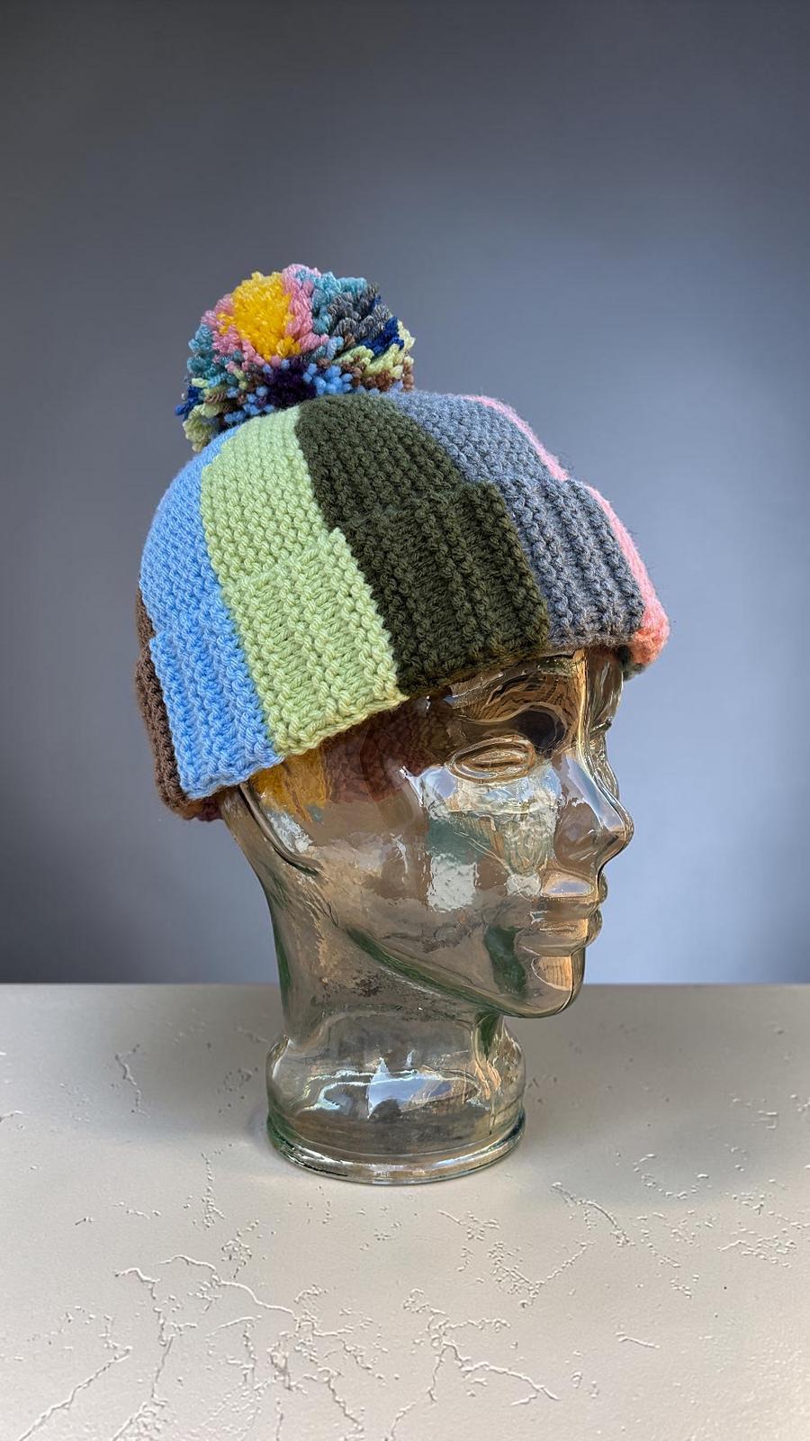 Scrap Yarn Bobble Beanie