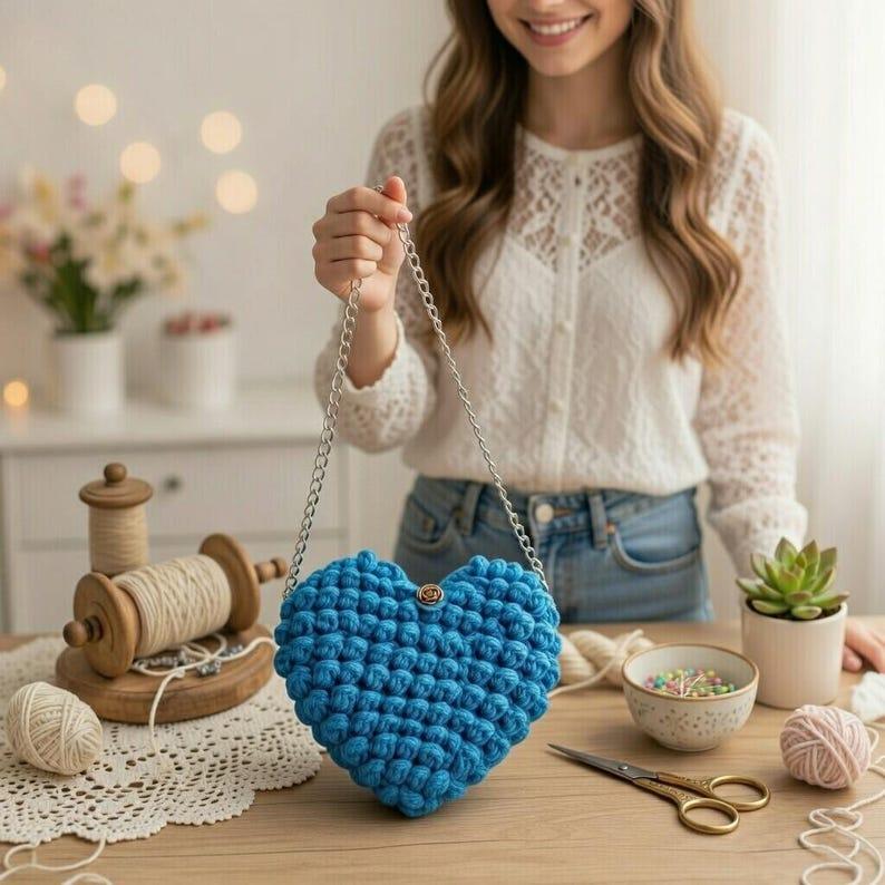 Crochet Heart Bag Pattern – Macrame Purse PDF + Video Tutorial