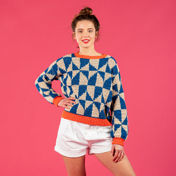 Geometric Tile Sweater - Free Jumper Crochet Pattern For Women in Paintbox Yarns Cotton DK by Paintbox Yarns