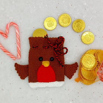 Christmas DK Knitting Pattern Chocolate Coin Bags Charity Robin Snowman Reindeer