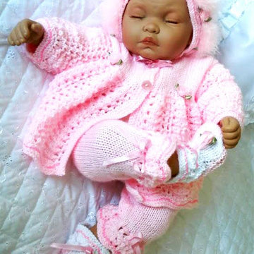 Knitting pattern Baby Reborn Doll, Matinee coat, shorts, Hat and Boots