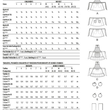 McCall's Children's and Misses' Aprons, Potholders and Tea Towel M8234 - Paper Pattern, Size 3 - 8 / XS-XL