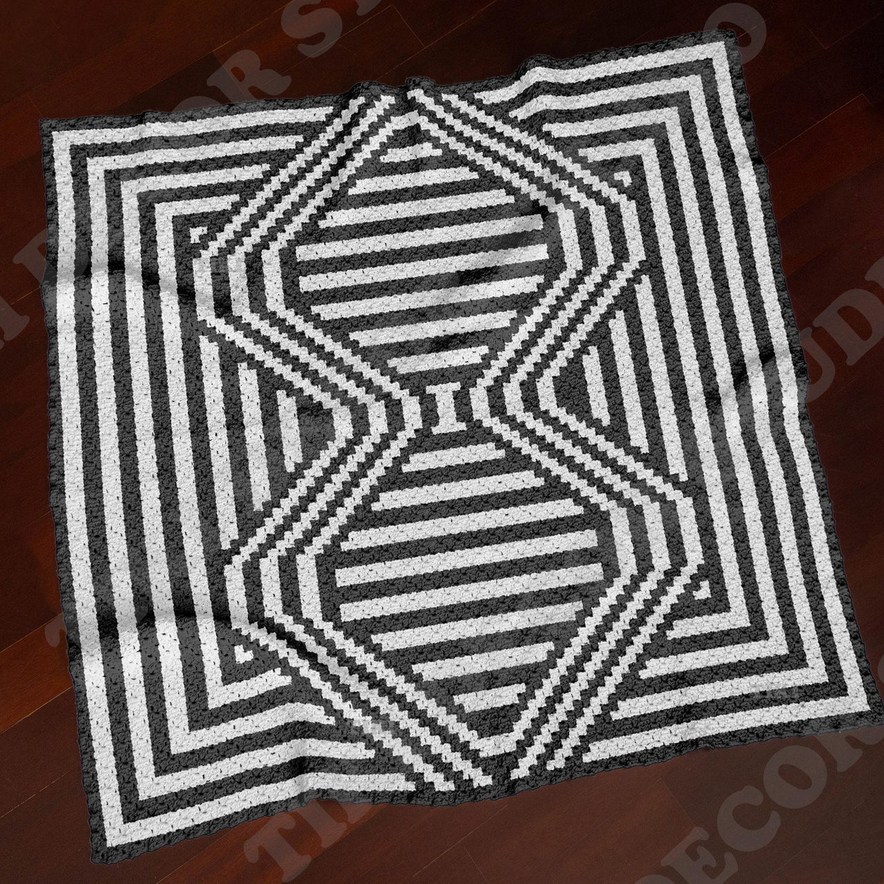 Visual Illusion Blanket C2C CROCHET PATTERN 74×74 inches Black White Mosaic Afghan