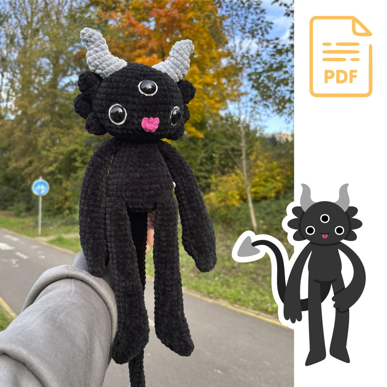 Little Evil with Big Eyes | Crochet Pattern | Unusual abstract toy with three eyes