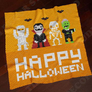 Happy Halloween Blanket C2C Spooky Throw Mummy Afghan Dracula Crib CROCHET PATTERN
