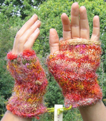 Recycled silk fingerless mittens