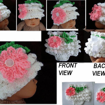 534, Crochet Ruffled Diaper Cover, Hat, and Bonnet