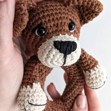 Crochet dog pattern, baby rattle dog amigurumi pattern, crochet baby gift idea
