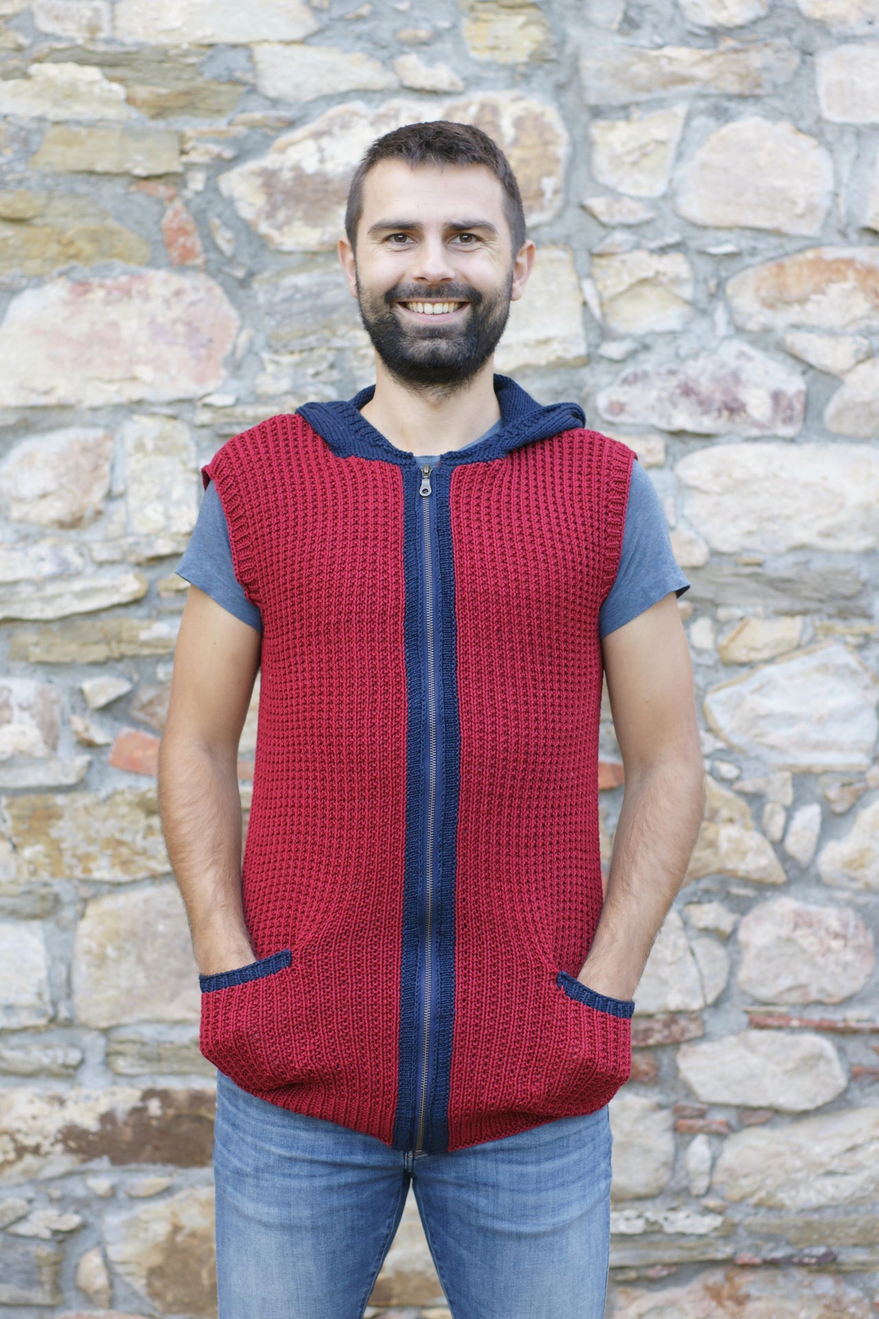 BERGI RUSTIC CARDIGAN VEST in cotton for men