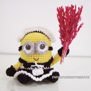 Amigurumi Frenchie the 2 eyed Minion in a French Maid Outfit