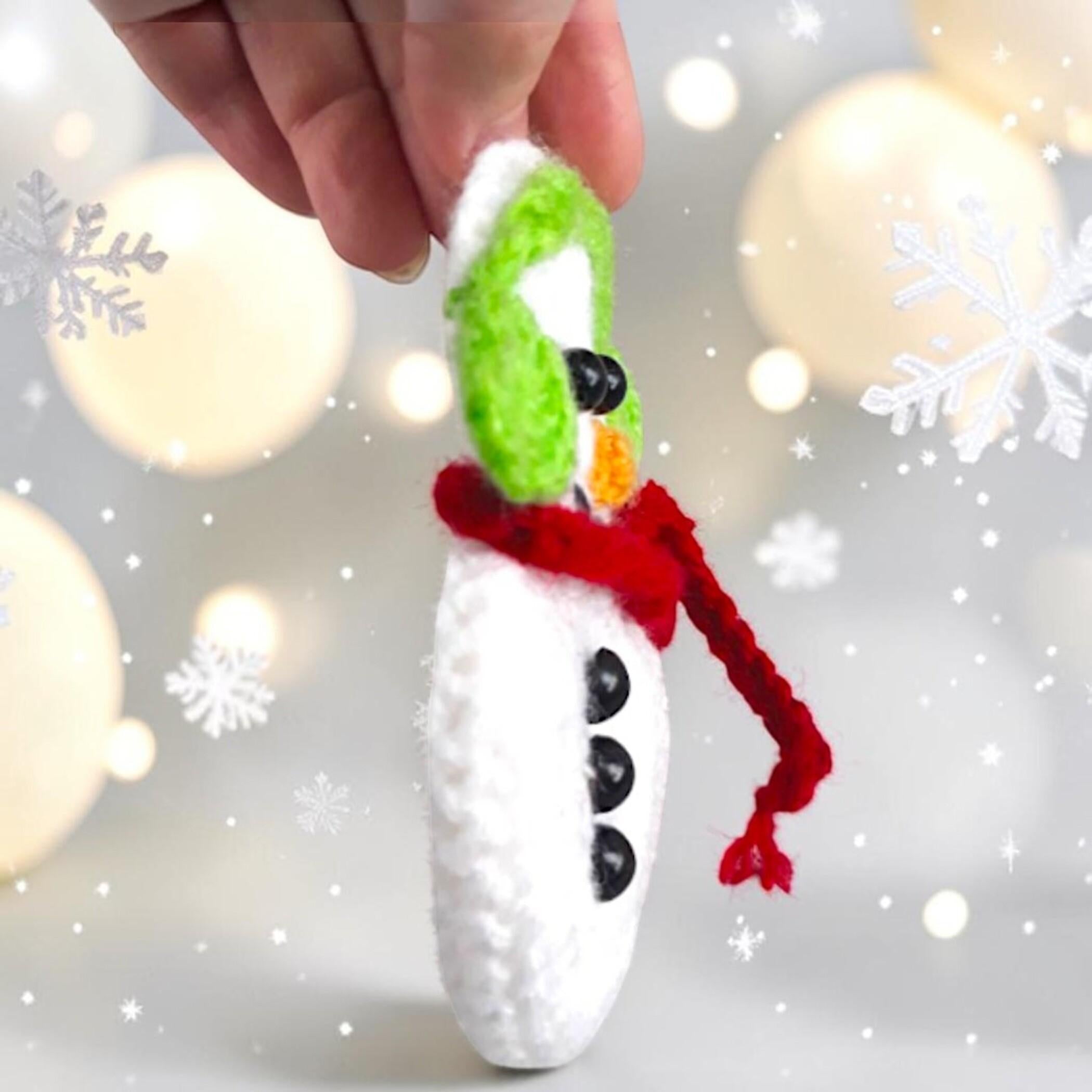 Christmas Crochet Snowman Pattern in Red Scarf and Headphones, Winter Amigurumi Ornament PDF, DIY Easy Toy Tutorial