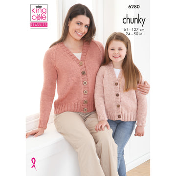 Cardigan and Sweater Knitted in King Cole Big Value Chunky - P6280 - Leaflet
