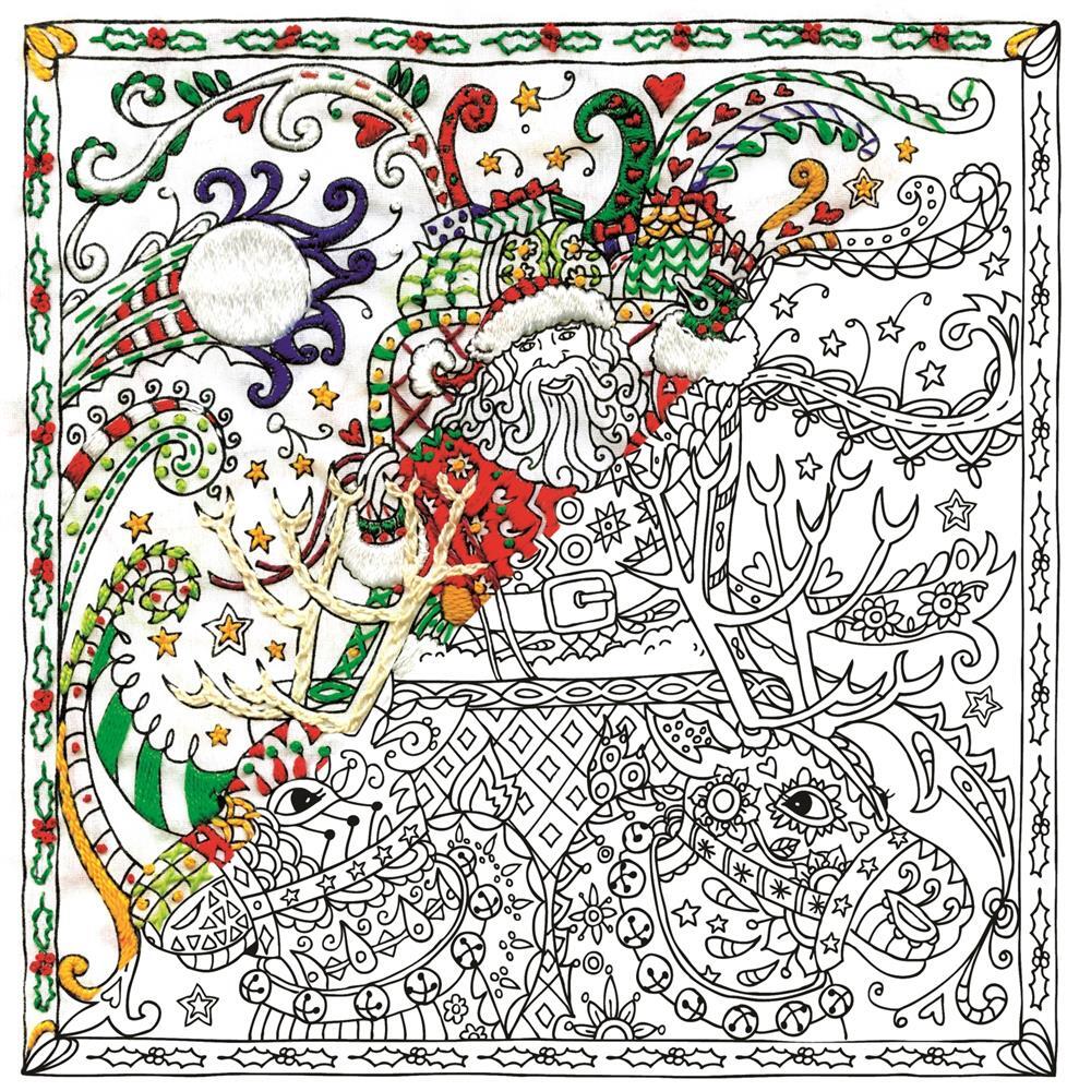 Design Works Zenbroidery Christmas Santa Cotton Fabric Printed Embroidery Kit