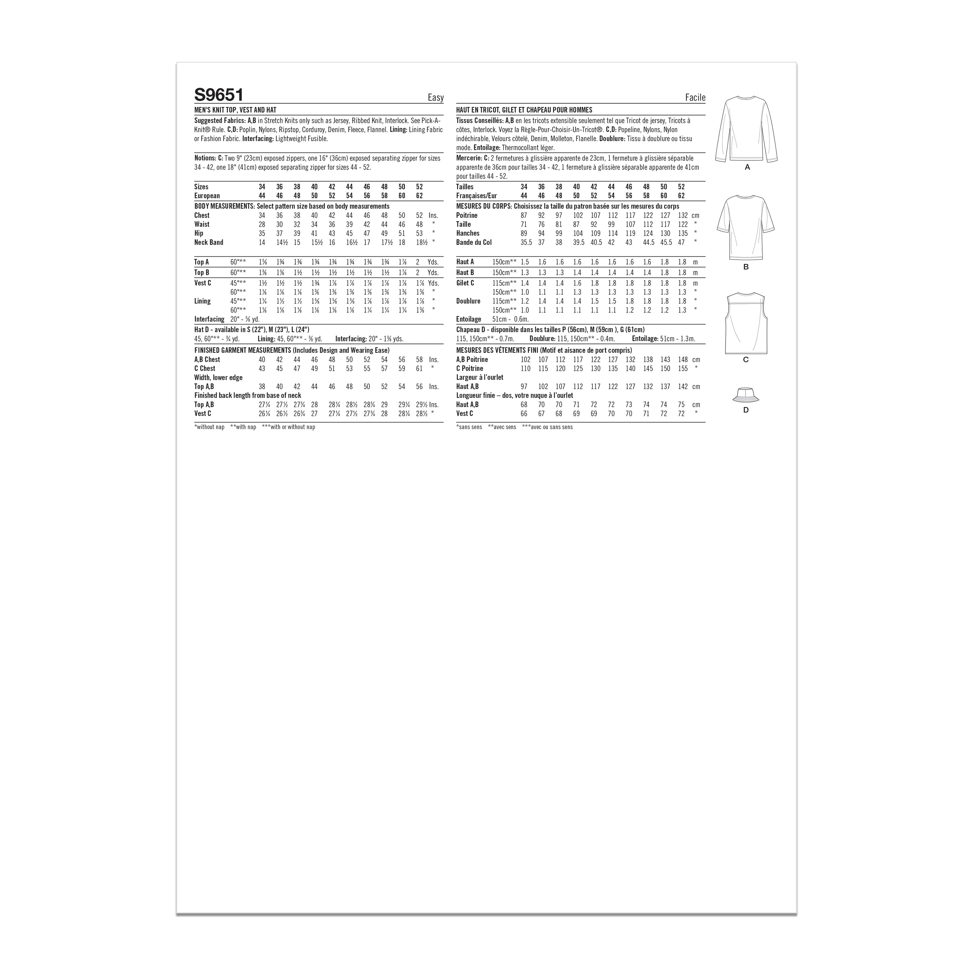 Simplicity Men's Knit Top, Vest and Hat S9651 - Sewing Pattern