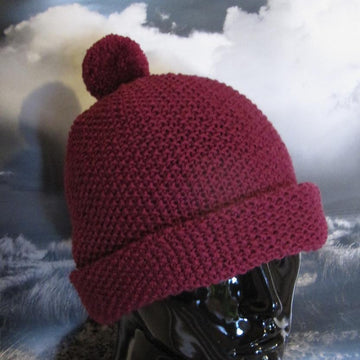 Roll Brim Moss Stitch (Seed Stitch) Bobble Beanie Hat