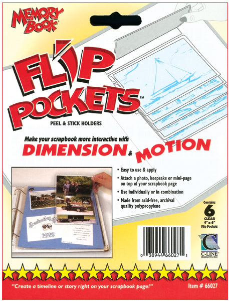 C-Line Memory Book Flip Pockets Peel & Stick Holders 4"X6" 6/Pkg - 248736
